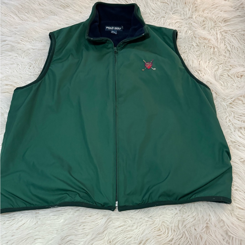 Polo Golf Ralph Lauren vintage zip up vest green size XL fuzzy interior